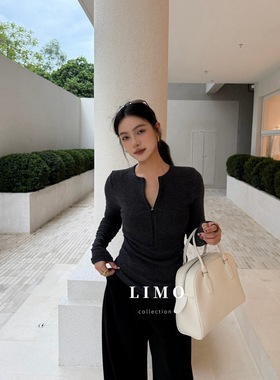 【LIMO】冬上新百搭内搭单穿加厚拉链双层设计长袖T恤  5908