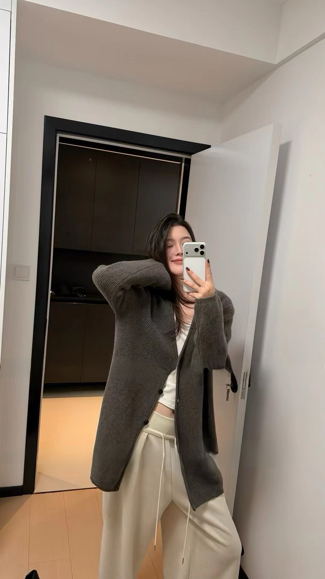 DVZ韩系简约百搭通勤慵懒感v领针织开衫（100羊毛开衫）