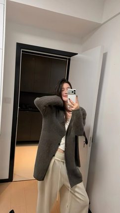 DVZ韩系简约百搭通勤慵懒感v领针织开衫（100羊毛开衫）