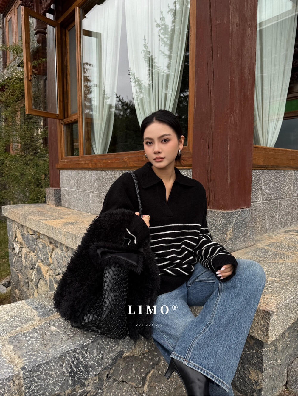 【LIMO】冬上新100羊毛POLO领条纹毛衣(含100%羊毛)8222