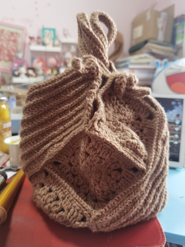 纯手工钩织棉麻线黄麻线色手提包包纯手工制作大编织镂空包