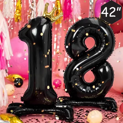 40寸底座黑白皇冠数字卡纸包装铝膜气球生日装饰场景布置周岁拍照