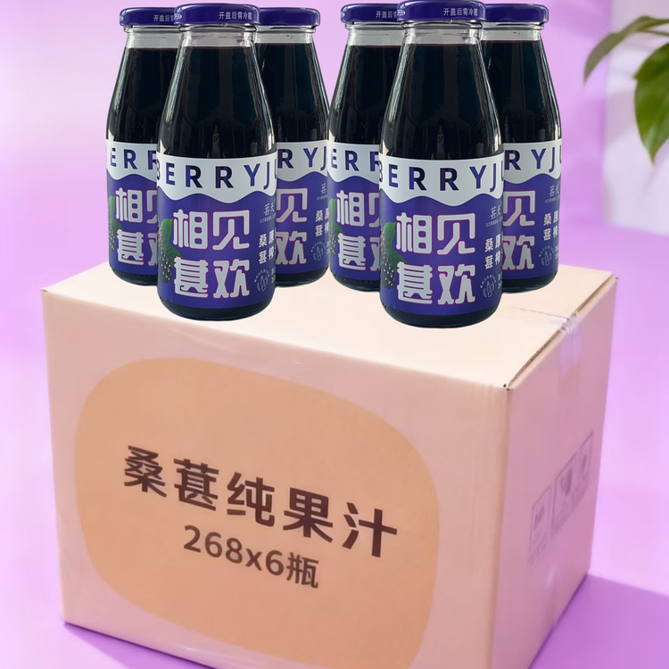 山西特产桑葚果汁相见甚欢酸甜原汁原味原榨桑葚纯果汁268ml*6瓶