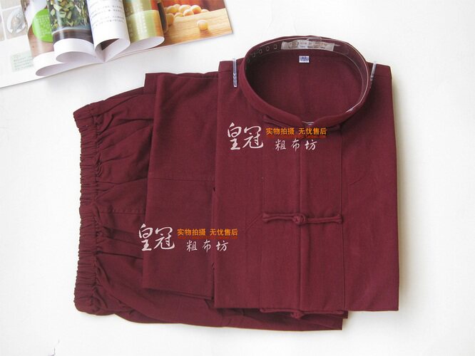 中国风 中式纯棉老粗布唐装衬衫男士长袖套装传统唐装上衣+裤子