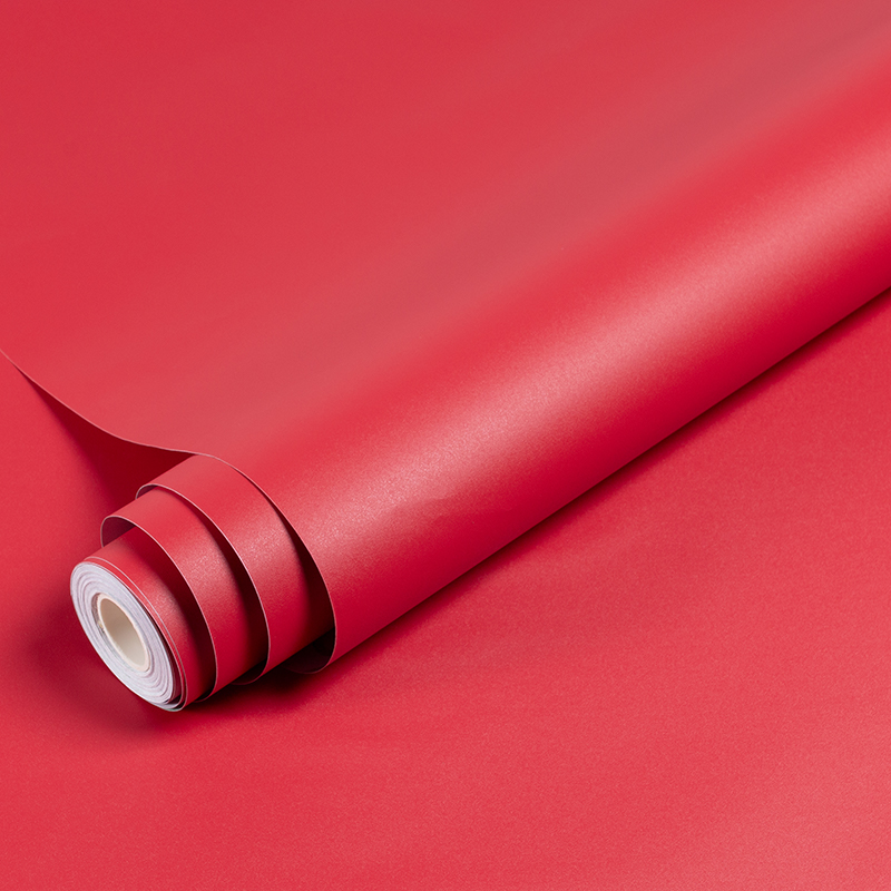 墙纸自粘大红色纯色10米长防水壁纸中国红婚喜庆粉网红背景墙贴纸