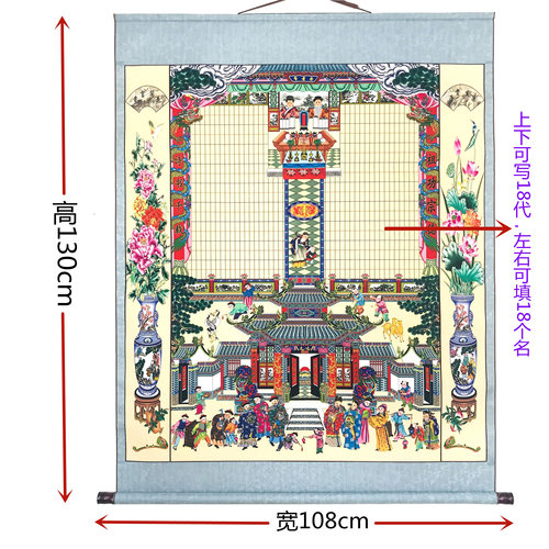 家堂轴子供奉祖先连体老式挂画卷轴农村年画中堂家谱族谱宗谱楼房