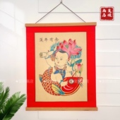 2026马年杨家埠木版 年画传统复古怀旧胖娃娃门神财神锦绫新年挂画