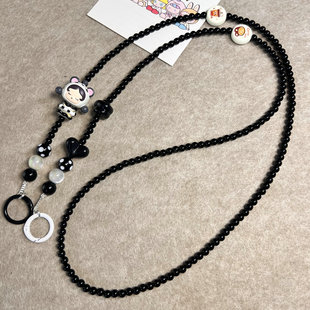 diy礼物泡泡玛特SKULLPANDA熊猫萌粒斜跨手机链挂绳串珠防丢可背