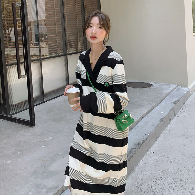 [现货]宽松西装领斑马条纹连衣裙287-F2237-P115-K168,女装连衣裙,浙宝287