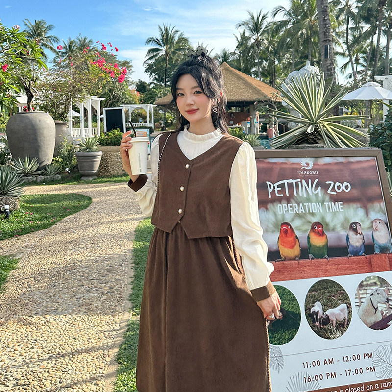 24春新款-简约甜美风灯芯绒假两件女主裙287-2803-P120-K168,女装连衣裙,浙宝287