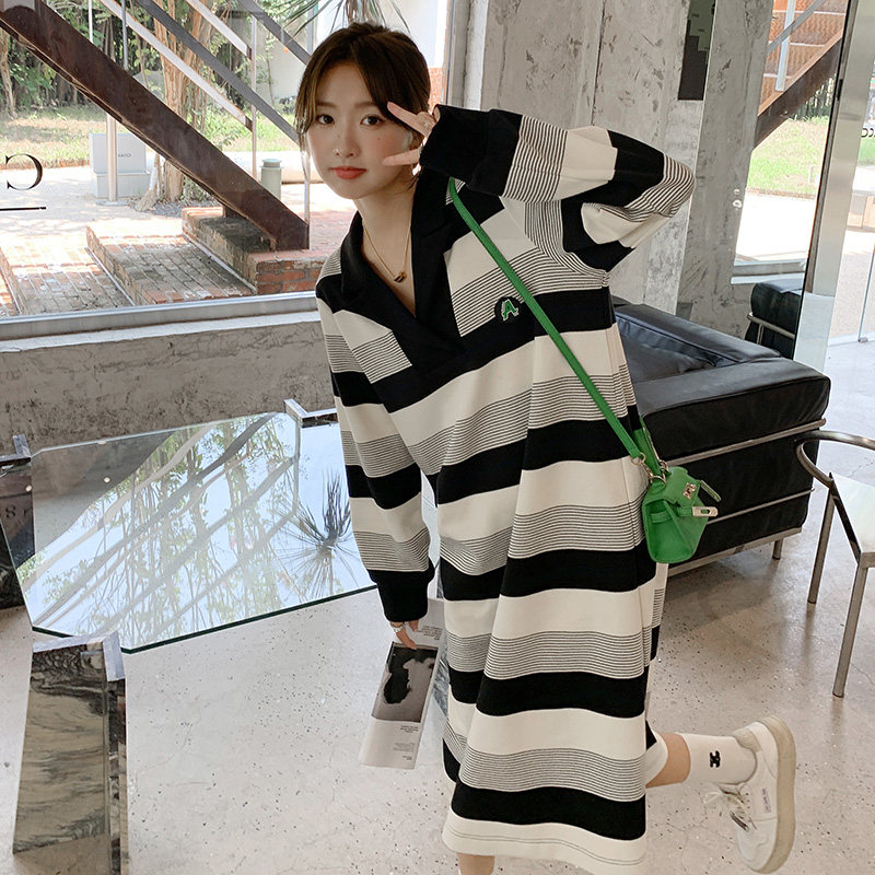 宽松西装领斑马条纹连衣裙287-F2237-P115-K168,女装连衣裙,浙宝287