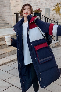 独特超好看撞色长款羽绒棉服女冬2024新款设计感小众棉衣棉袄外套图片