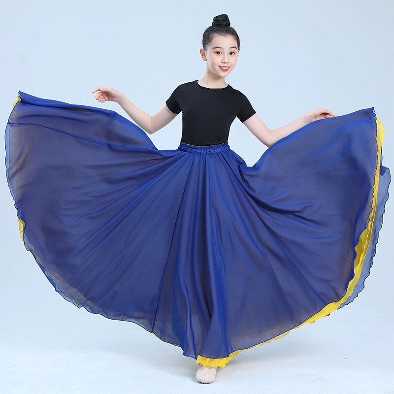儿童720度双面穿雪纺半身裙古典舞灯火里中国女大摆裙舞蹈练习裙
