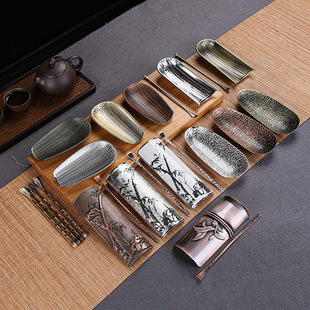 不锈钢茶则茶匙套装茶勺茶铲茶拨赏茶荷铜色合金铜艺功夫茶道配件