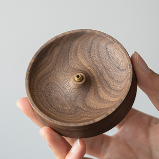 北美黑胡桃木香插中式 禅意熏香底座线香沉香圆形香盘香托客厅摆件