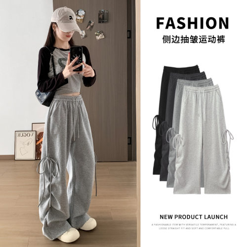 【小四粉丝专享】复古侧边抽皱蝴蝶结运动裤女