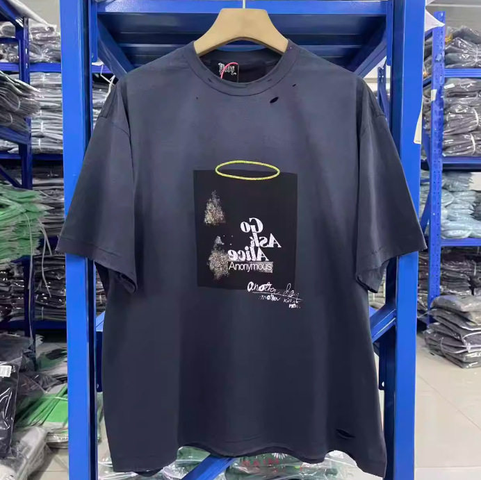 Paly Hollywood美潮男女宽松烫钻破坏休闲上衣夏做旧水洗短袖T恤