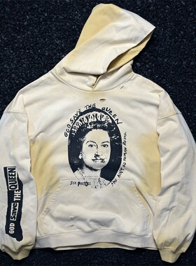 PalyHollywood 联名款乐队限定洗水做旧破洞宽松休闲连帽卫衣