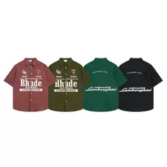 RHUDE Summer New Arrival Letter Print Cuban Collar Short Sleeve Shirt for Men and Women Casual Streetwear
