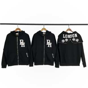 外贸Rhude发泡字母印花高街宽松开衫加绒男女连帽卫衣休闲外套