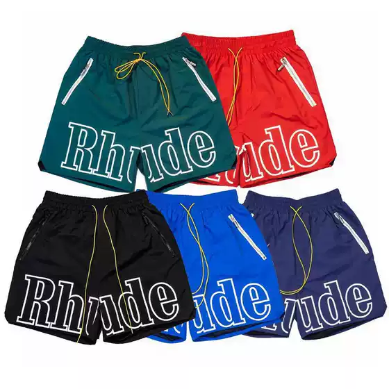 Cross-Border European and American Trendy Brand Rhude Letter 3m Reflective Casual Sports Shorts for Men and Women, American High Street Beach Pants