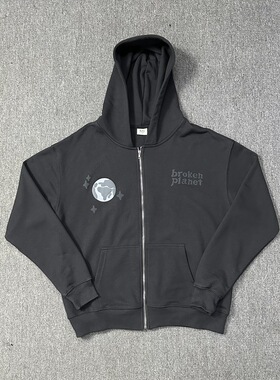 Broken Planet潮牌发泡字母蜘蛛网连帽卫衣男女休闲宽松拉链外套