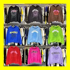 Sp5der Hoodie with Foam Letter 555555 Print, Unisex Hip-Hop Style Pullover, Matching Couples Hooded Sweatshirt