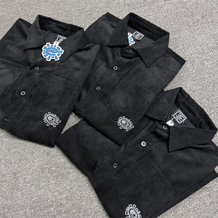 ADWYSD新款太阳卷刺绣LOGO灯芯绒工装短袖衬衫宽松休闲男女上衣潮