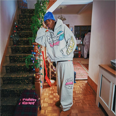 美式字母印花连帽卫衣束脚套装