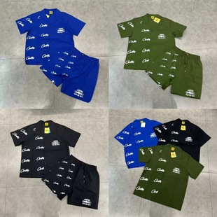 新款Corteiz新款恶魔岛口袋字母拼接短袖衬衫夏季男女休闲短裤套