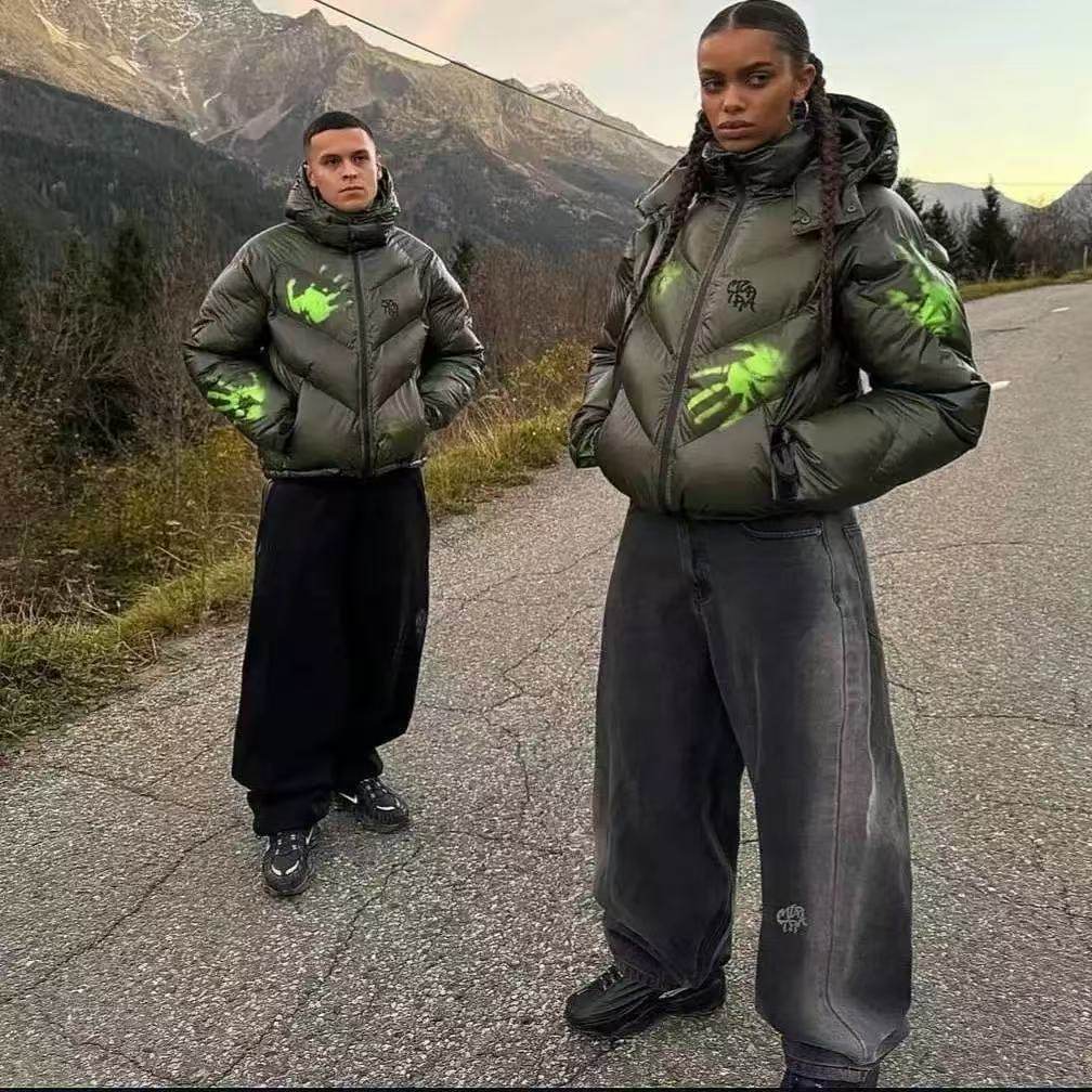 mertra冬季潮流新品欧美温变热反应棉衣夹克加厚保暖外套连帽棉袄