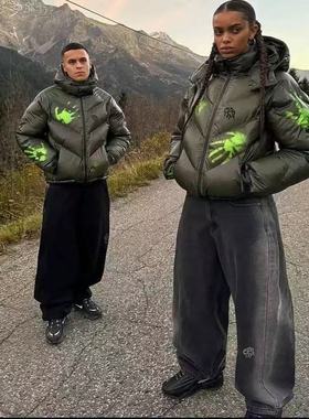 mertra冬季潮流新品欧美温变热反应棉衣夹克加厚保暖外套连帽棉袄