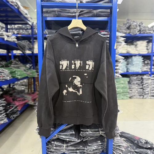 水洗做旧连帽拉链卫衣男女同款