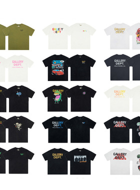 gallery dept印花短袖美式潮牌复古做旧vintage高街宽松圆领T恤男