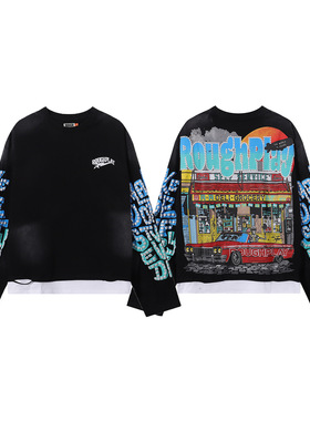 RoughPlay Bodega Long Sleeve字母印花休闲T男女高街做旧长袖T恤