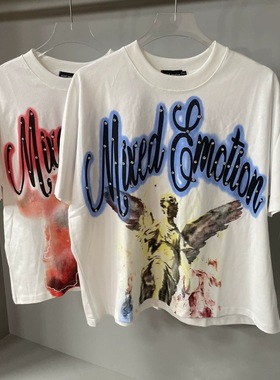 MIXED EMOTION夏季街头嘻哈天使烫钻字母印花男女休闲短袖T恤潮