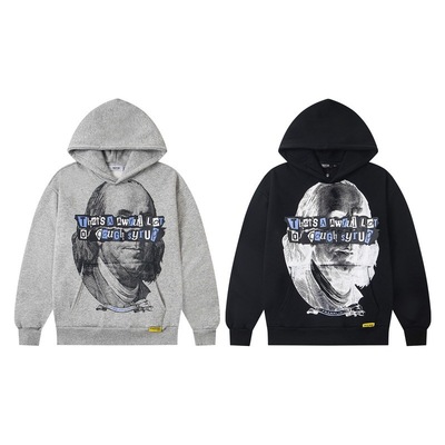秋冬加绒宽松嘻哈人像连帽卫衣
