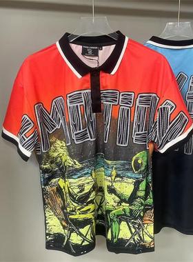 MIXED EMOTION 美潮夏季男女复古数码印花POLO衫宽松休闲短袖衬衫