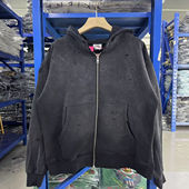 秋冬新款 Saint Michael 水洗做旧破坏拉链卫衣休闲破洞连帽外套潮