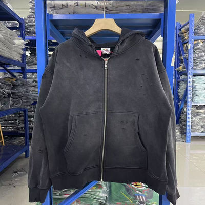 Saint Michael 秋冬新款水洗做旧破坏拉链卫衣休闲破洞连帽外套潮