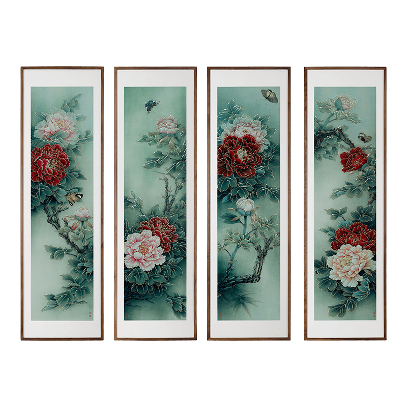 铜师傅《富贵蝶来四条屏》铜雕画