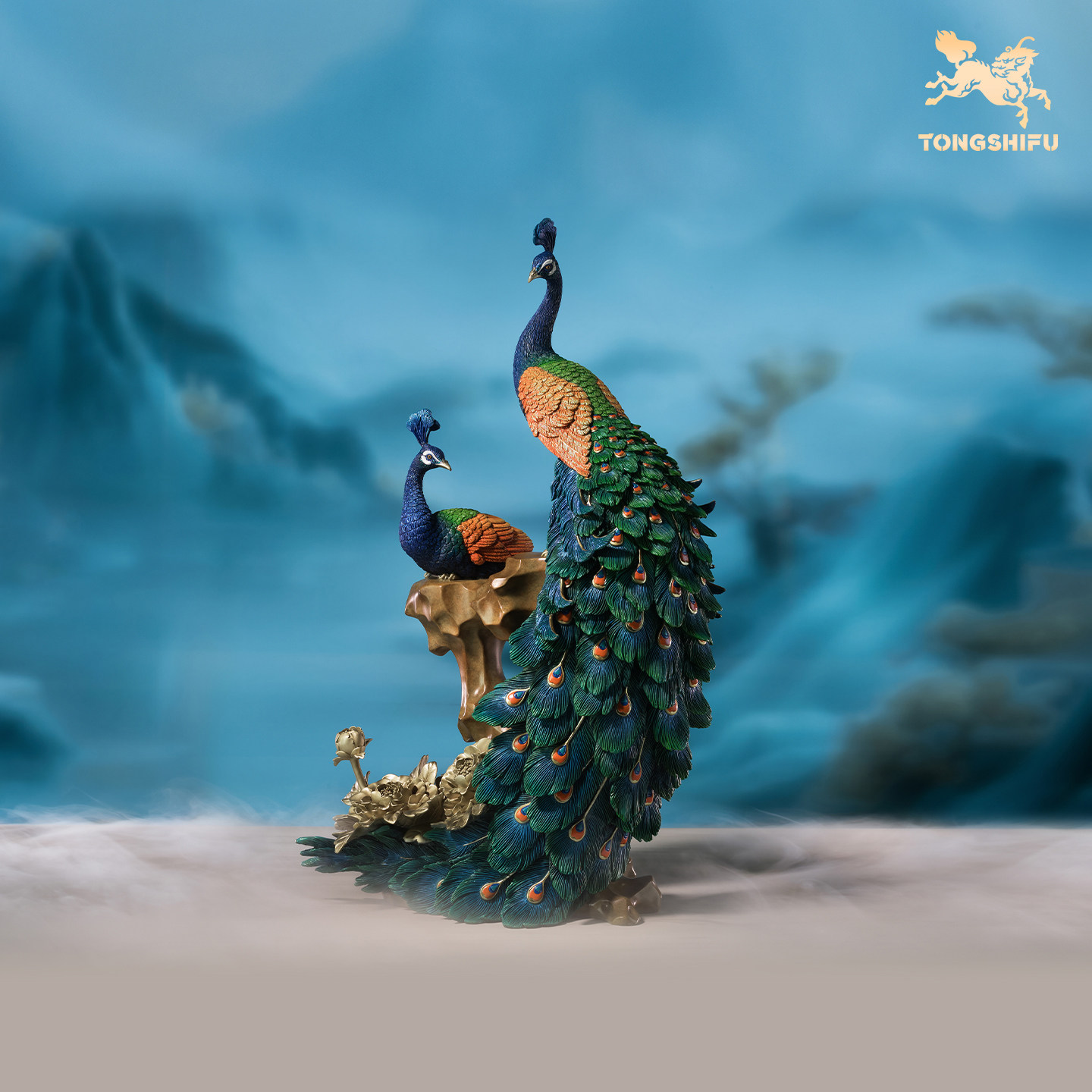 铜师傅《花开富贵》客厅桌面铜孔雀摆件 家居装饰工艺品 乔迁礼物,家居饰品,桌面摆件,淘宝优惠券,粉丝福利购,淘宝优惠卷