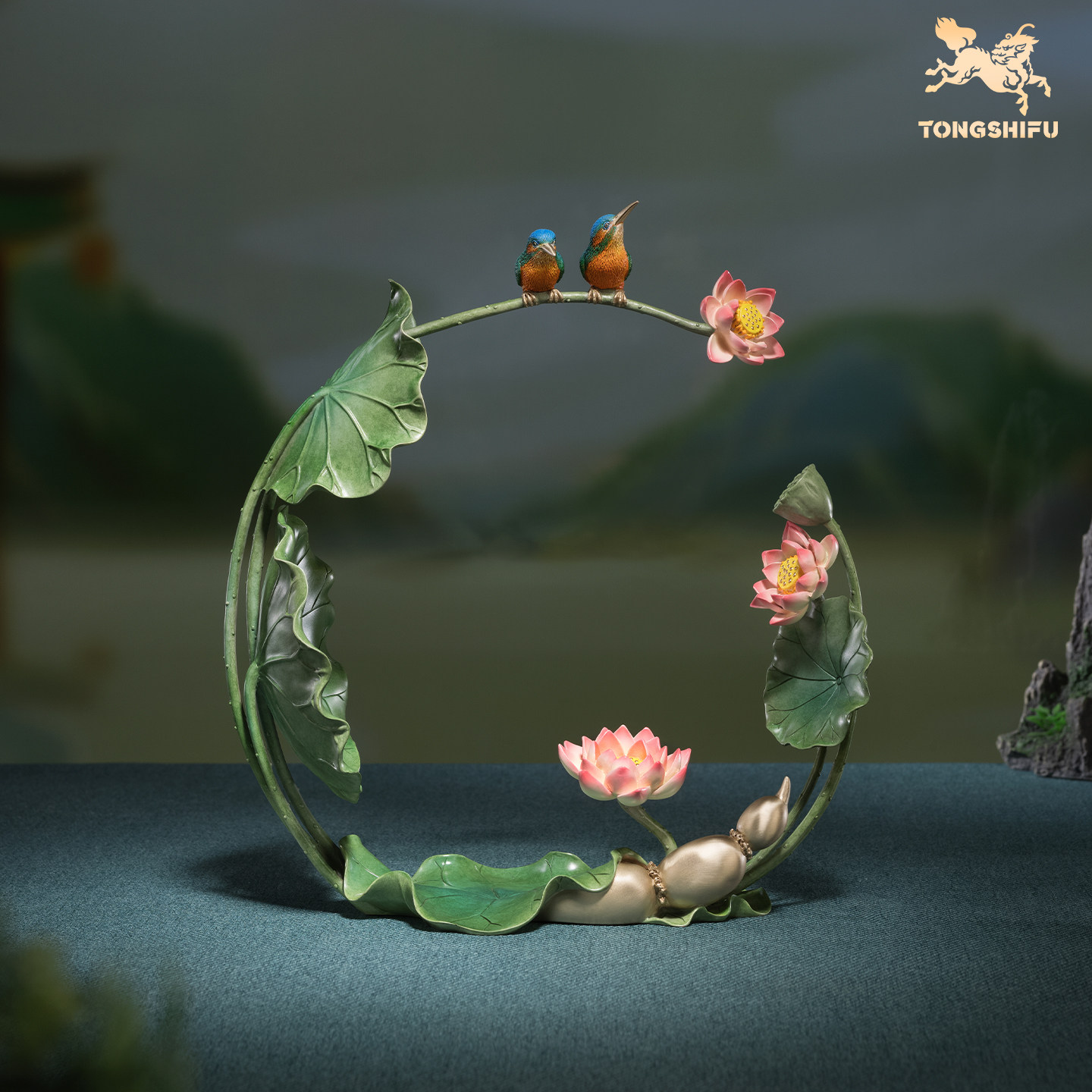 铜师傅《夏日荷韵》客厅桌面铜翠鸟荷花摆件 家居装饰工艺品,家居饰品,桌面摆件,淘宝优惠券,粉丝福利购,淘宝优惠卷