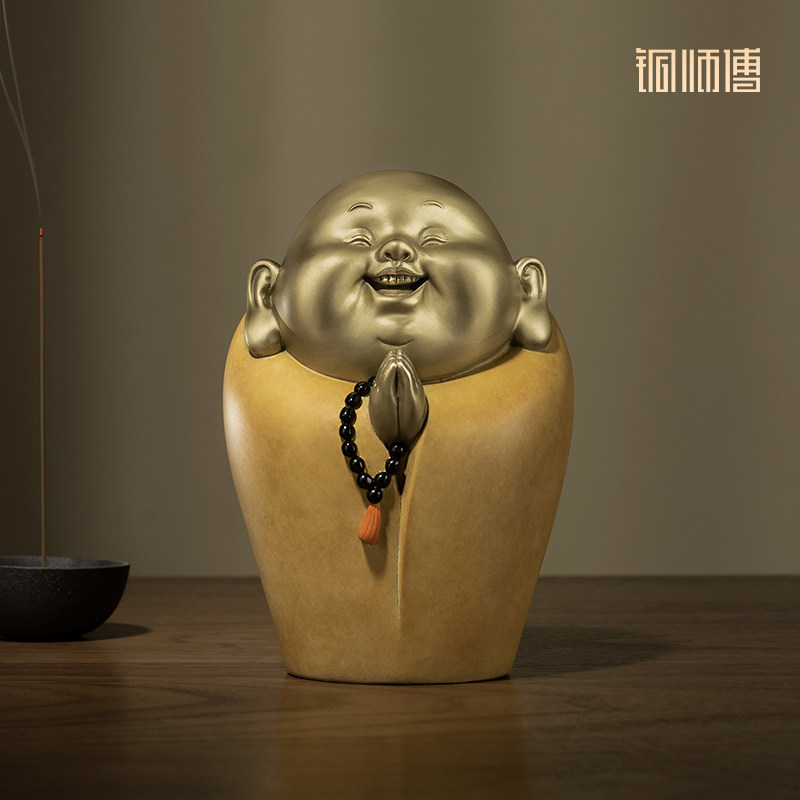 铜师傅《知足者常乐》客厅桌面铜佛像摆件 家居装饰工艺品