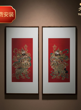 铜师傅 手工錾刻《门神纳福（一对）》客厅玄关画沙发背景墙挂画