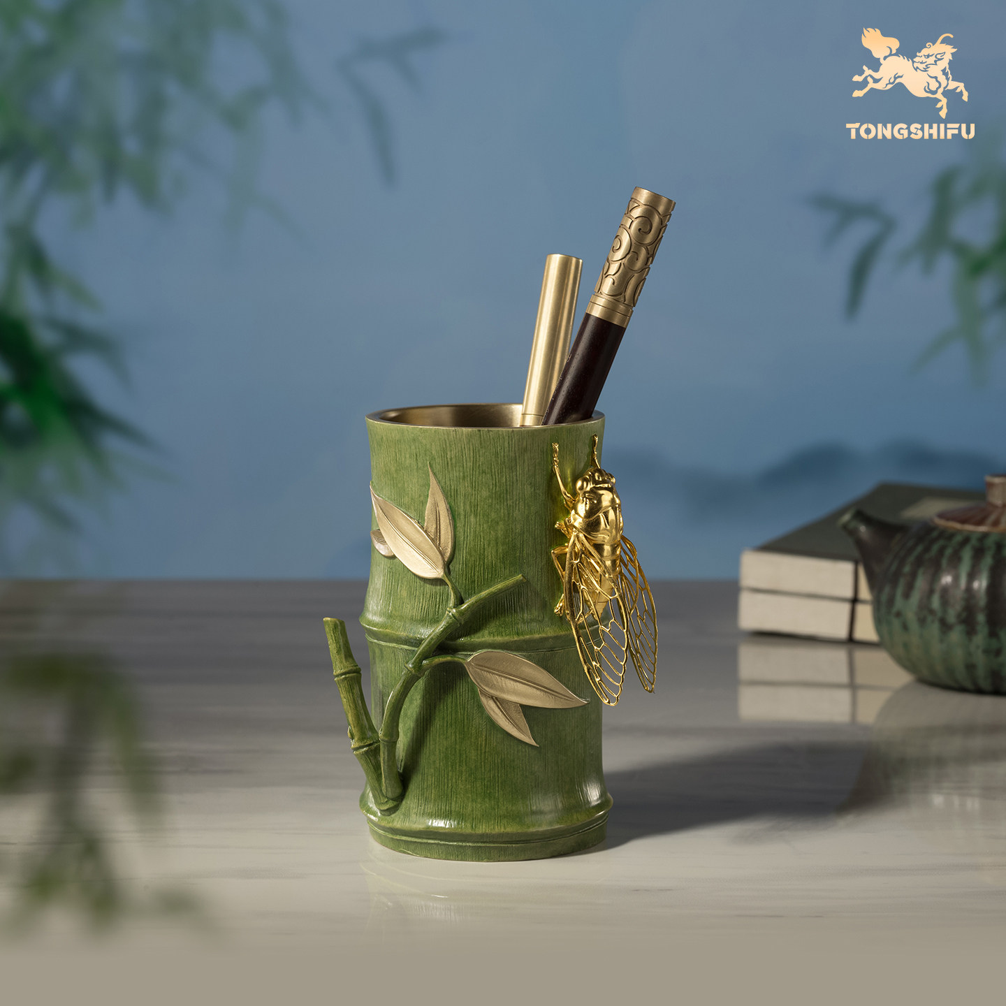 铜师傅《知足常乐笔筒》书房桌面铜摆件家居装饰工艺品教师节礼物