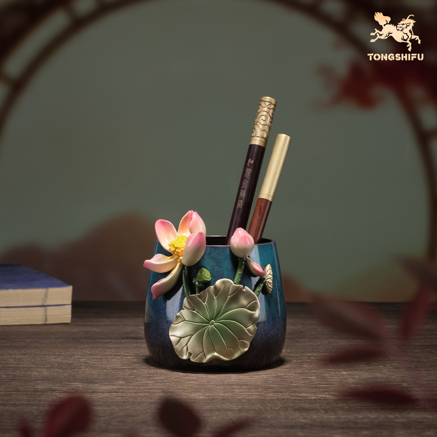 铜师傅《荷花笔筒》客厅书房铜摆件 家居装饰工艺品 老师礼品礼物,家居饰品,桌面摆件,淘宝优惠券,粉丝福利购,淘宝优惠卷