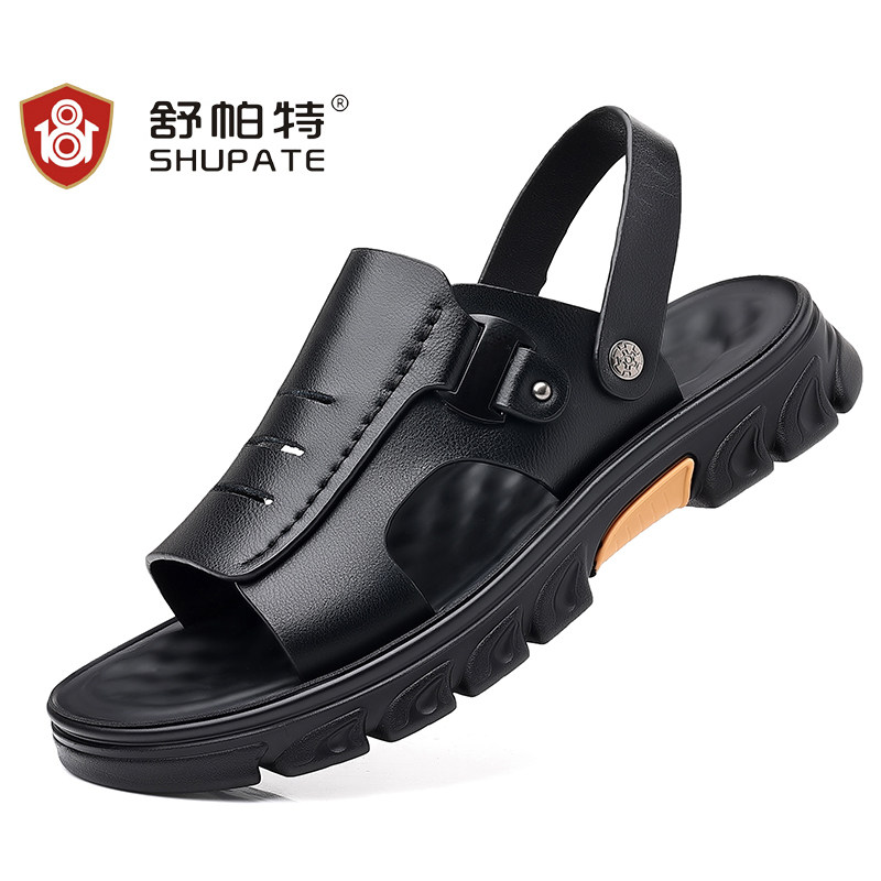 MENS SANDALS 2024 NEW SUMMER LEATHER SOFT-SOLED NON-SLIP BEACH SHOES DUAL-PURPOSE CASUAL TREND WEAR SANDALS ON TOP