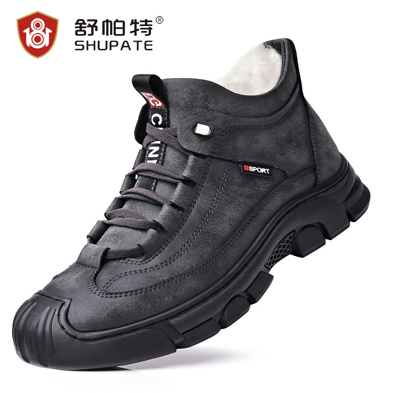 SNOW BOOTS 2024 NEW WINTER FLEECE WARM MARTIN BOOTS MENS BOOTS LEATHER WOOL HIGH TOP MENS SHOES COTTON SHOES