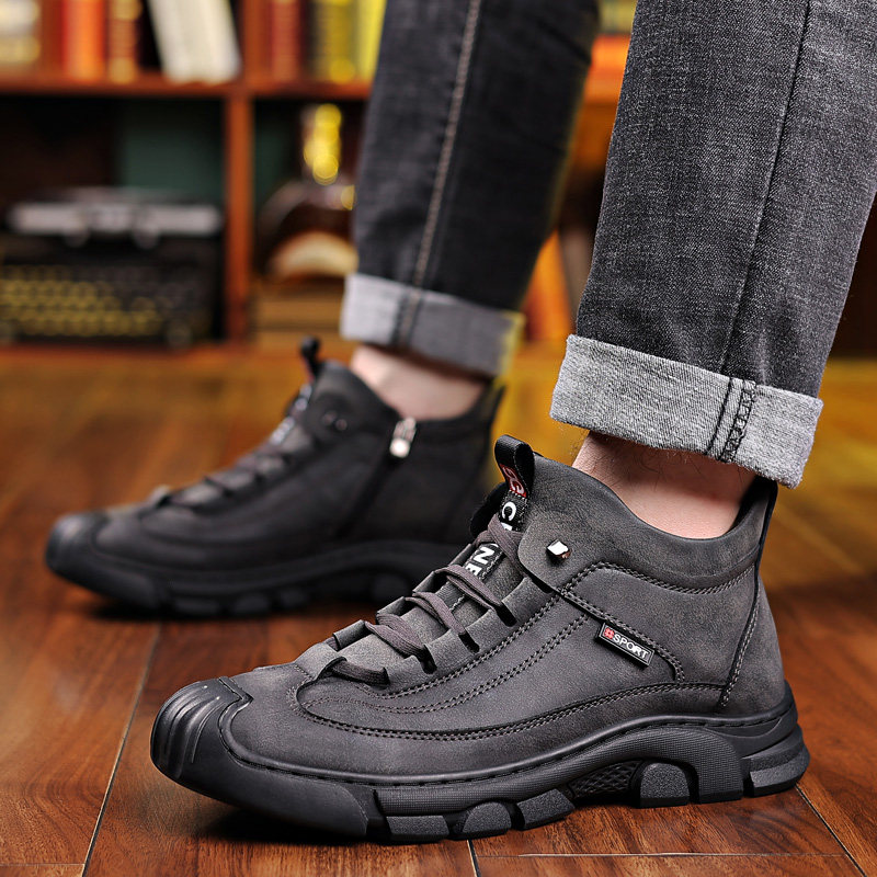 SNOW BOOTS 2024 NEW WINTER FLEECE WARM MARTIN BOOTS MENS BOOTS LEATHER WOOL HIGH TOP MENS SHOES COTTON SHOES